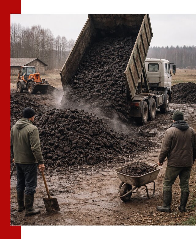 Доставка низинного торфа с разгрузкой и доставкой в Шебекине